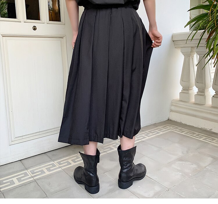 Męska spódnica w stylu japońprzejrzeć luźna spódnica w stylu zwykły, plisowana spódnica spodnie męskie kobiety Streetwear biodro-hopowe gotyckie miłośników kimono spodnie ubrania sceniczne Środek