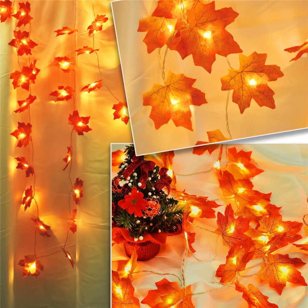 3M 20 Leds Fall Maple Leaf Garland LED Lights Autumn Leaves Lighted Battery Powered LED String Lights for Thanksgiving Christmas
