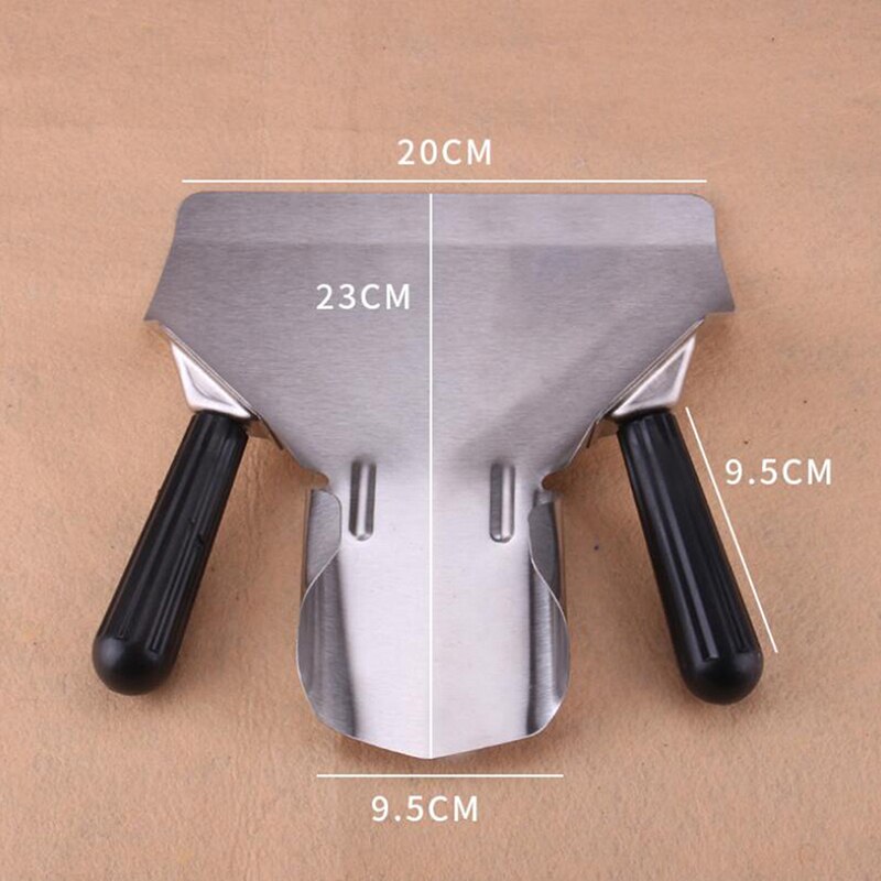 Viruta Scoop espátula para comida patatas fritas herramientas de cocina de acero inoxidable pala patatas fritas hamburguesa herramienta de embalaje individual/doble mangos de agarre: Double handle