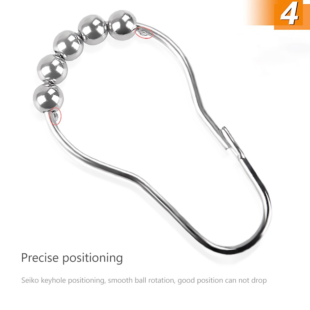 10Pcs/pack Roller Ball Shower Curtain Rings Hooks Rust-Resistant Curtain Bathroom Accessories Polished Satin Nickel iron Hook