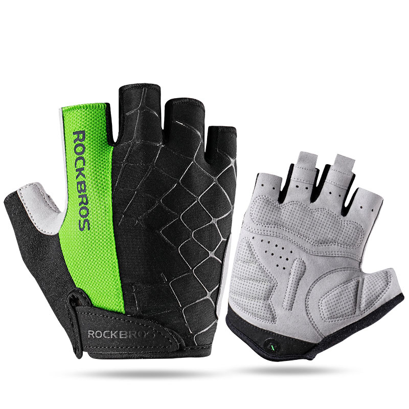 ROCKBROS Bike pół jazda palcami na rowerze rękawice odporne na wstrząsy oddychające rękawice do roweru górskiego MTB sportowe rękawiczki rowerowe: Spider 1 Green / M