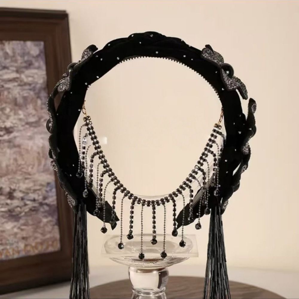 Aro para el pelo de flor trenzada de estilo coreano, Tiara exquisita y dulce para celebración de con borla, diadema de lujo ligera