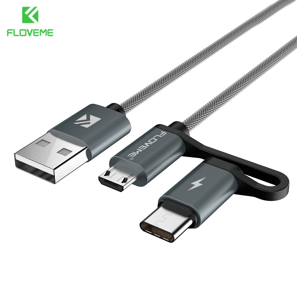 FLOVEME 2 w 1 MircoUSB + rodzaj-c kabel USB pleciony szybka ładowarka QC 3.0 USB-C telefon komórkowy kabel robić galaktyka S8 Xiaomi Smartphone