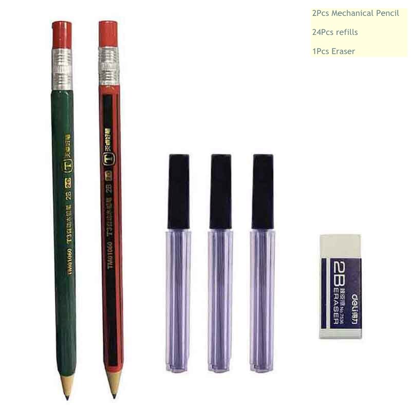 Cute Mechanical pencil Set 2.0mm 2B Drawing Writing Activity Pencil With Refill Office School Kawaii Stationery 4/27Pcs/lot: 27Pcs set A