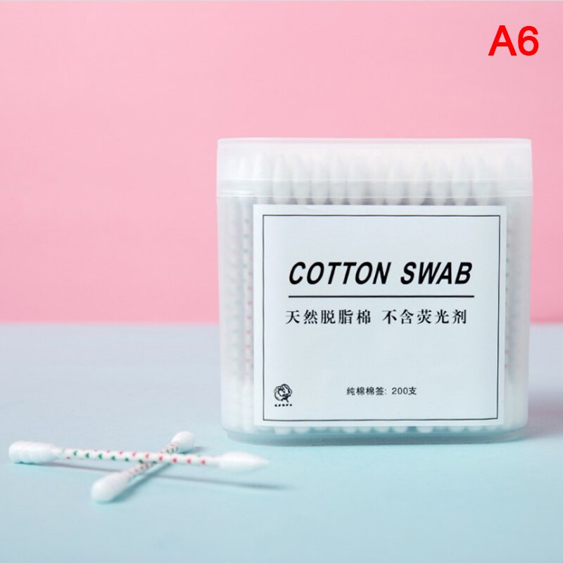 200pcs Makeup Cotton Swab Swab Household Disposable Double-Headed Boxed: A6