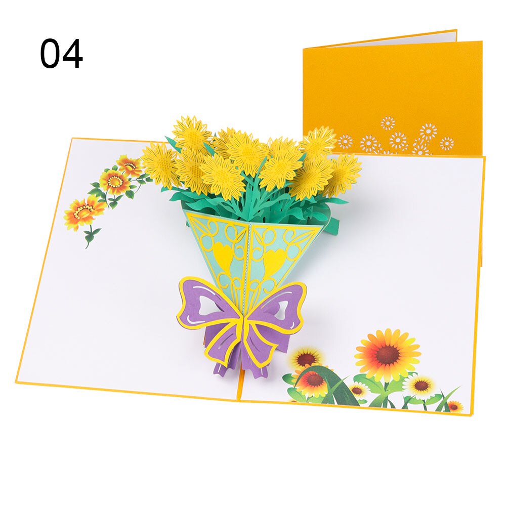 1PC 3D Flower Pop-Up Greeting Card Flora for Birthday Mother Father's Day Graduation Wedding Anniversary Blessing Supplies: Style2-4