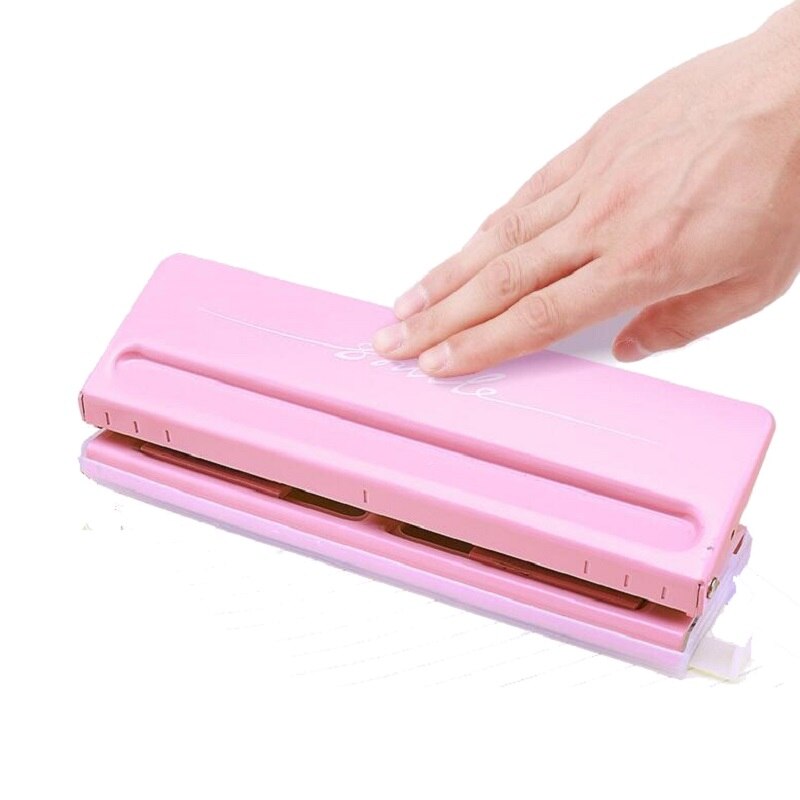 Perforadora de 6 agujeros para cuaderno A4, A5, A6, B7, hoja suelta ajustable, perforadora comercial para planificador lácteo, página interior, capacidad de 6 hojas: Pink
