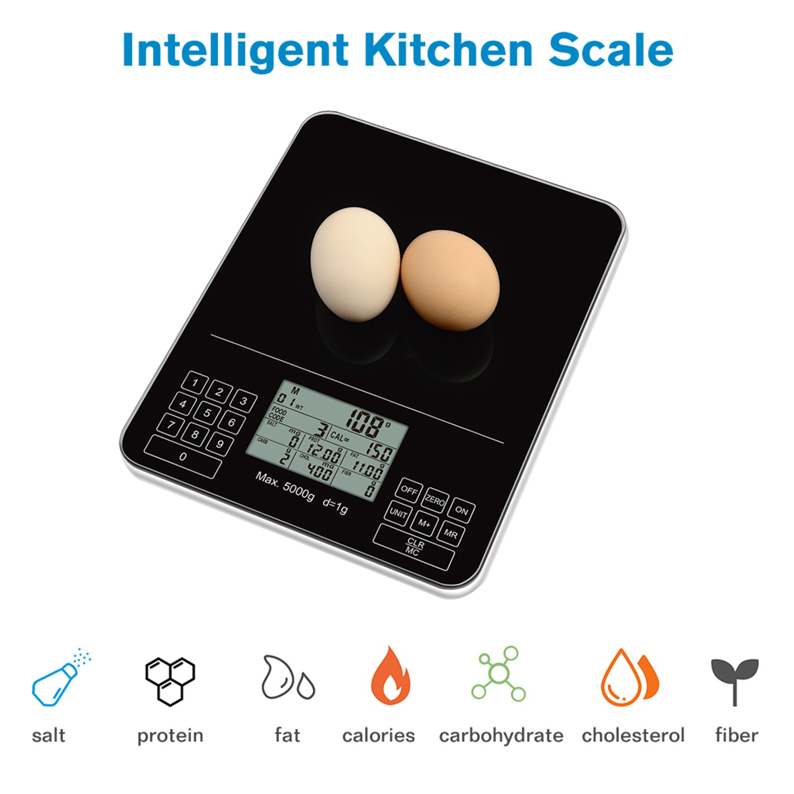 Digital Kitchen Scale Nutrition Scale Smart Food Scale Calories Protein Carbohydrate Grams Ounces for Baking Cooking