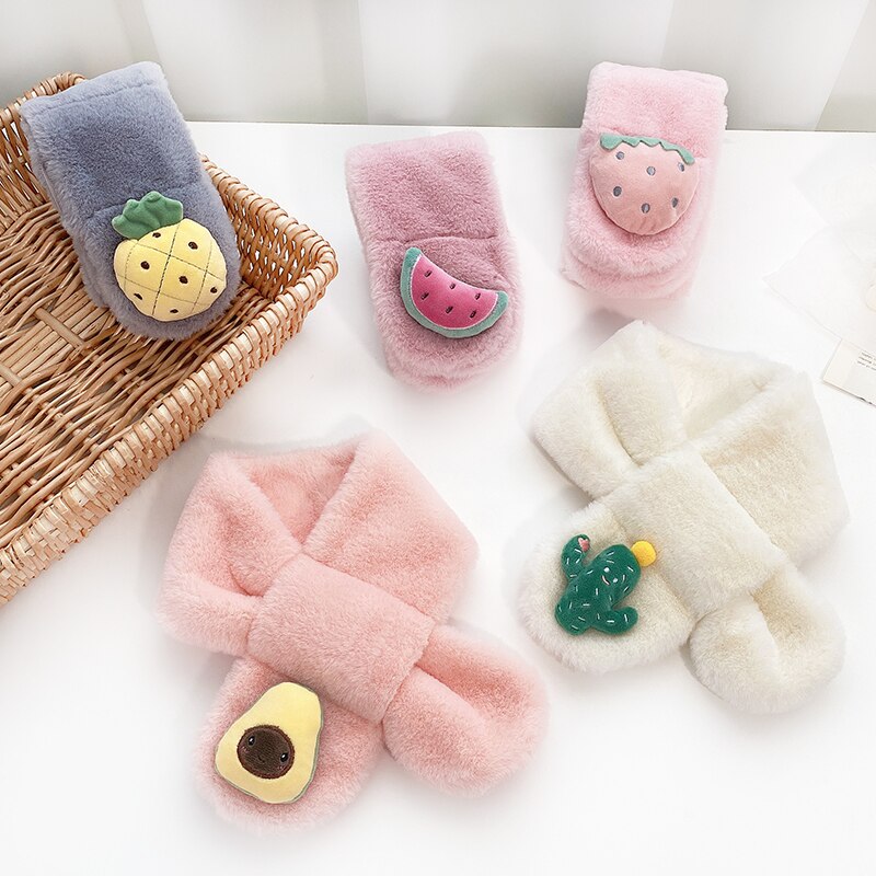 Unisexe printemps hiver enfants mignon fausse fourrure fruits lapin en plein air garder au cou écharpe bébé garçons filles doux foulards pour les enfants