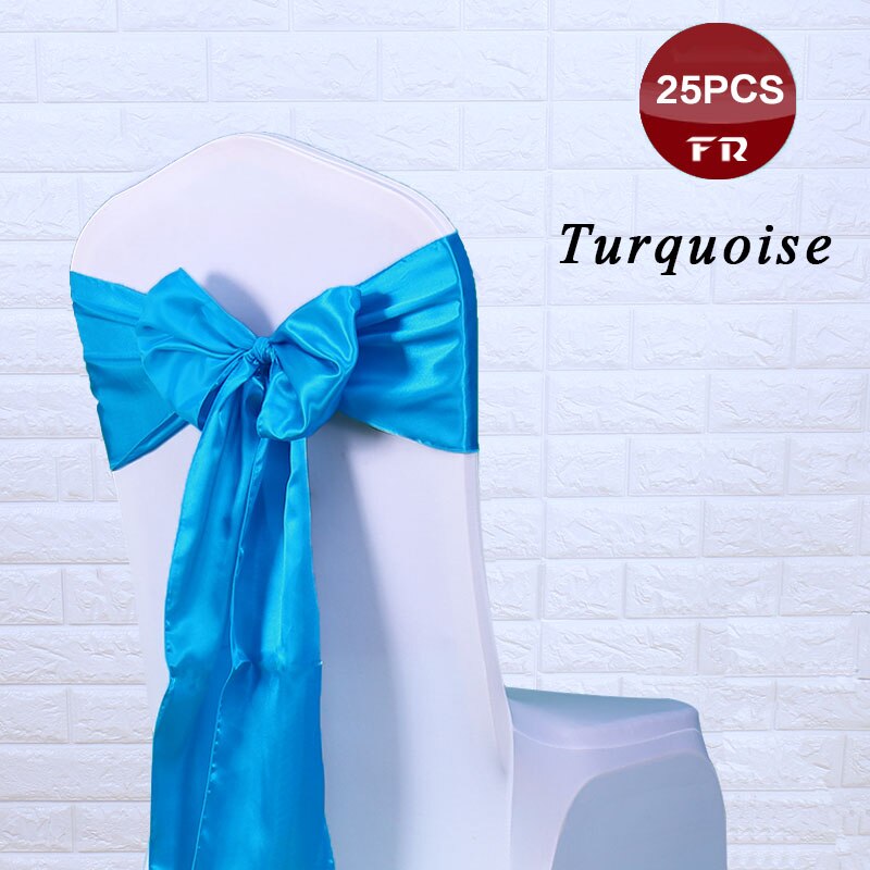 Pack  of 25 satinstolsbågar flugor för bröllopsfest evenemang hotellstol dekoration: Turkos
