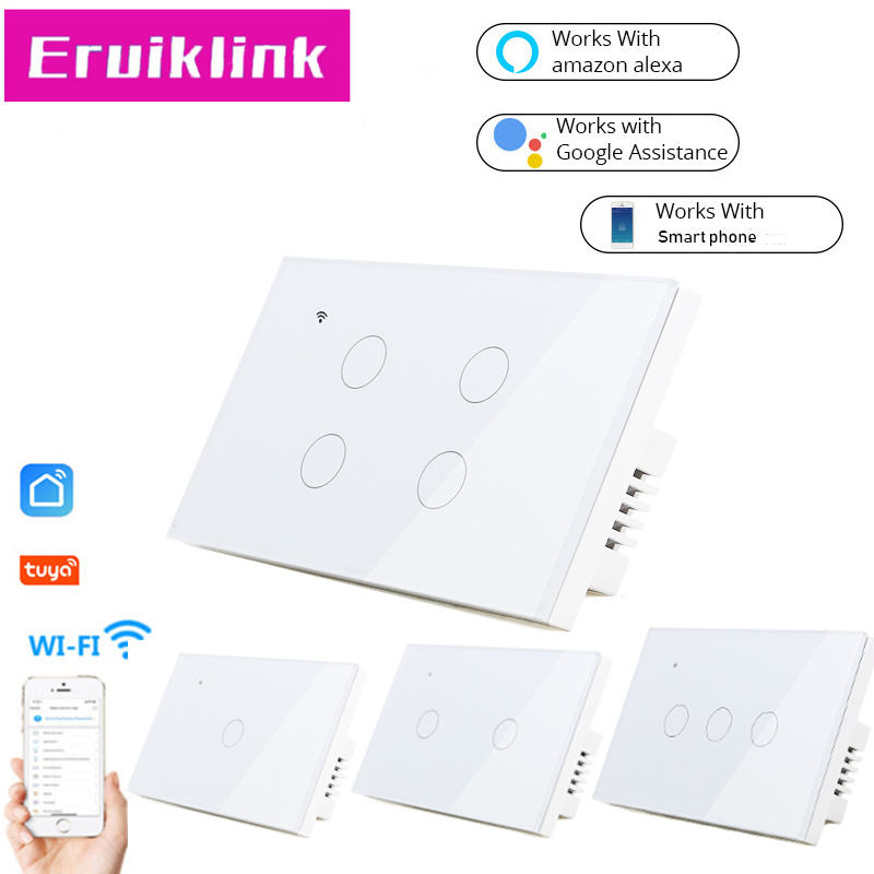 US/AU Standard Tuya/Smart Life APP Remote Control Light Switch,1/2/3/4 Gang 1 Way Smart Home WiFi Wall Touch Switch