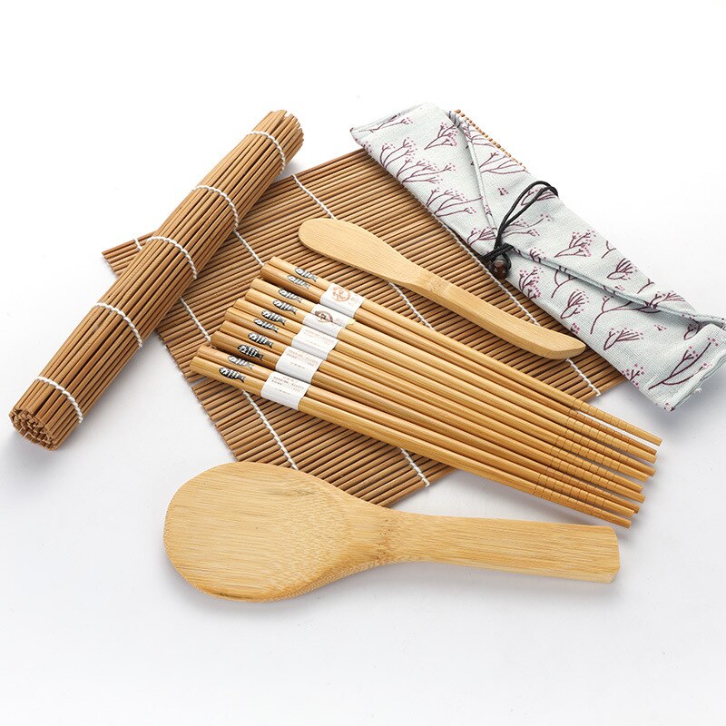 Bamboo Sushi Making Kit Sushi Roller Mat Chopsticks And Paddle Sushi Tools Japanese Food Rice Roll Mold Cooking Accessories