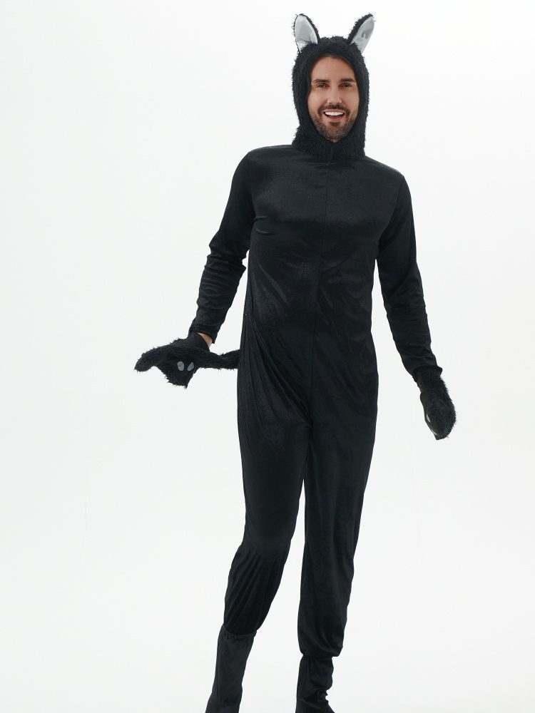 Costume de cosplay de chat noir pour hommes et femmes, grenouillère animale, combinaisons de danse, accessoires de fête d'Halloween, adulte