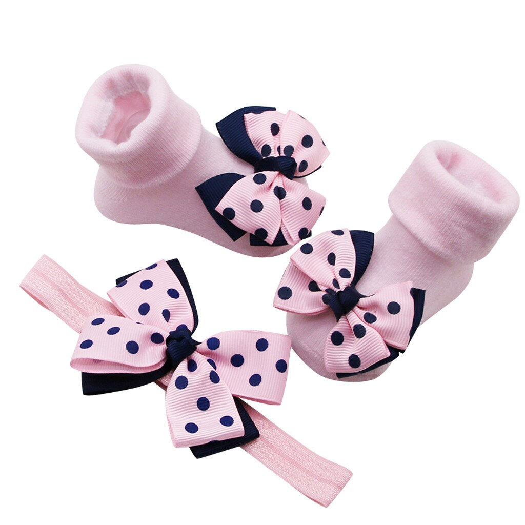 Chaussettes antidérapantes pour bébés + 1 pièce, ceinture de cheveux, nœud ondulé, pour filles et garçons, vêtements pour enfants, de fête