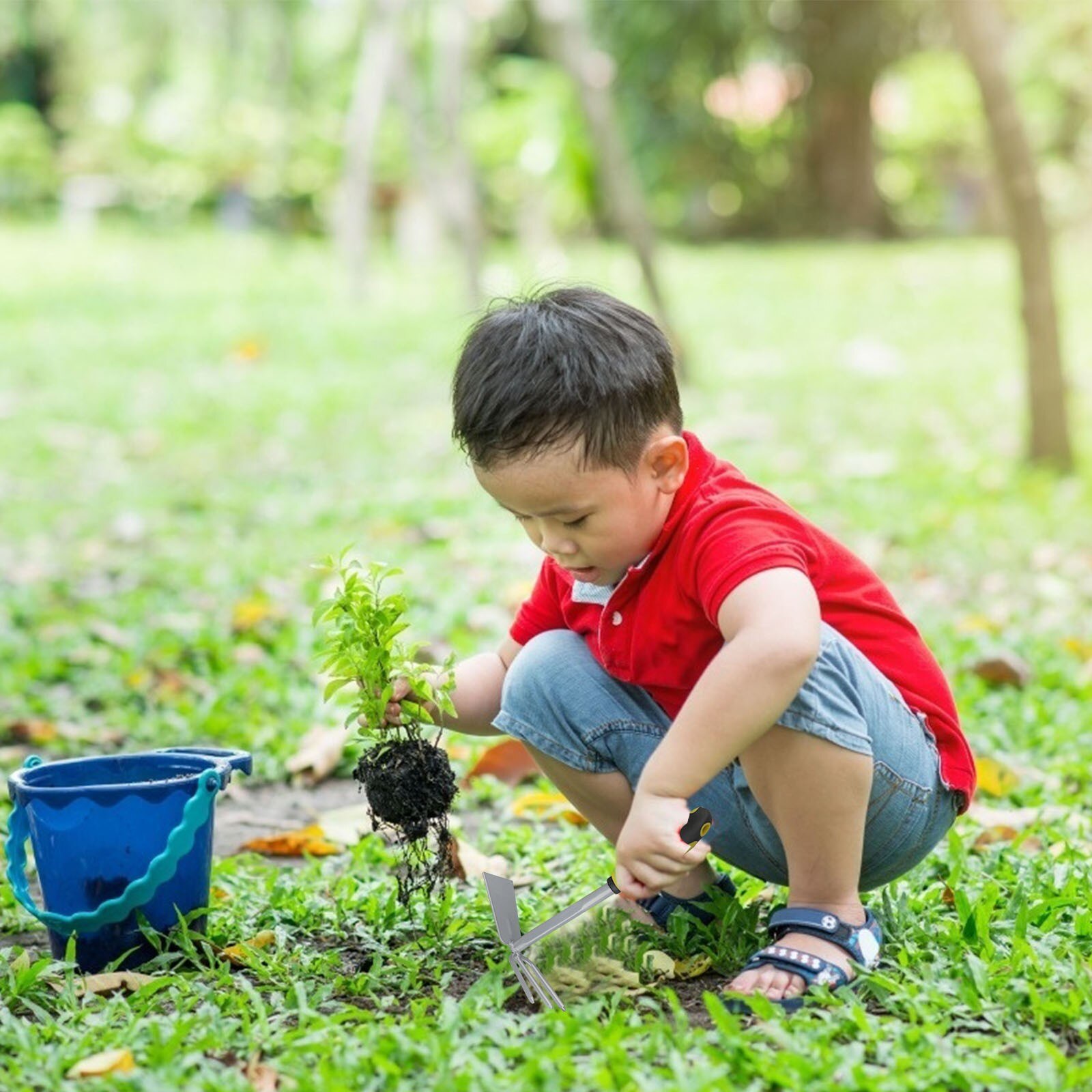 Garden Lawn Hand Tools Kit Digging Weeding Planting Spade Shovel Rake Hoe Flower Plant Fruit Vegetable Gardening Tool Set #T1P