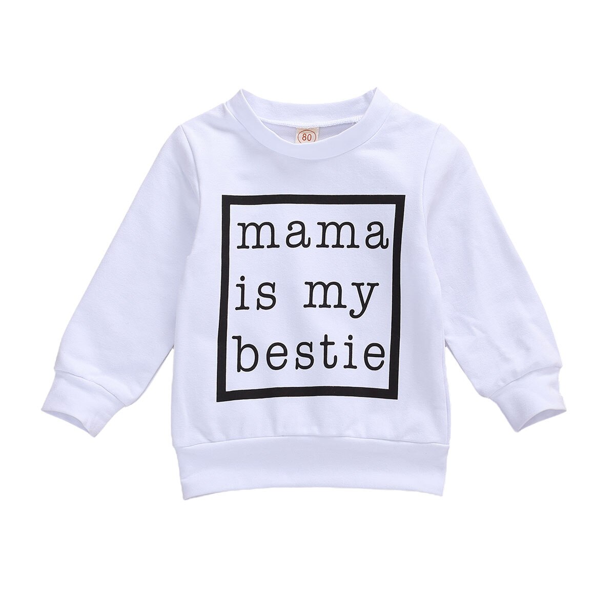 Pojke tjejer hösttröjor långärmade o-ringade toppar vinter varma kläder mama is my bestie brevtryck 0-24m: Vit / 18m
