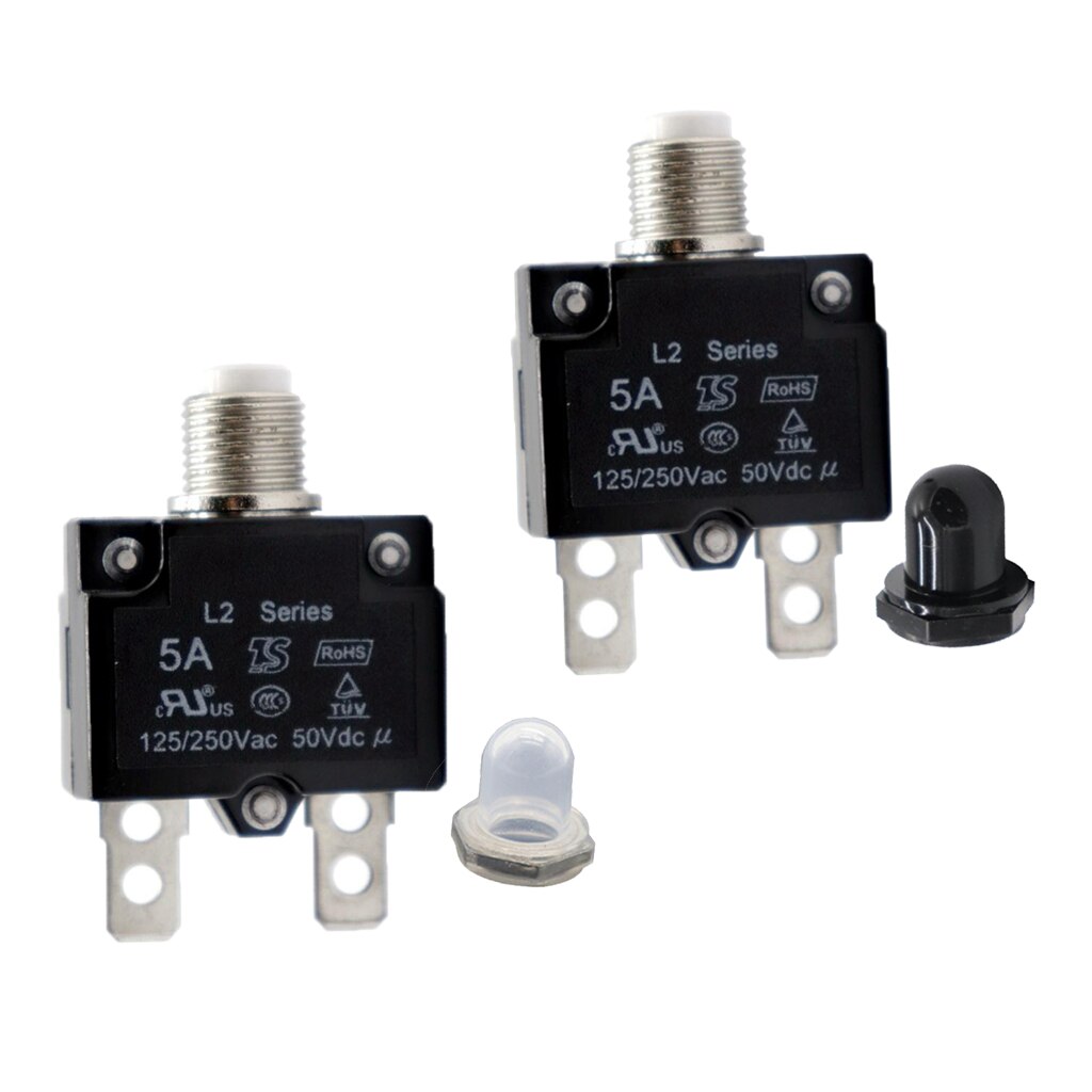 2 Pieces 5Amp Circuit Breaker Overload Protector Switch + Clear Waterproof Cap