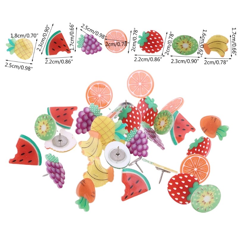 Chinchetas decorativas para oficina, chinchetas bonitas para frutas y verduras, pines para pared de fotos, mapas, suministros escolares y de oficina, 30 Uds.