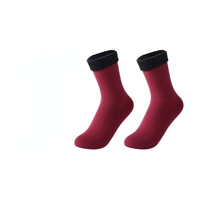 1 par kvinders varme vintersokker tykkere termisk nylon kashmir ensfarvede sokker blød #39 gulv søvn sort sok: Rødvin