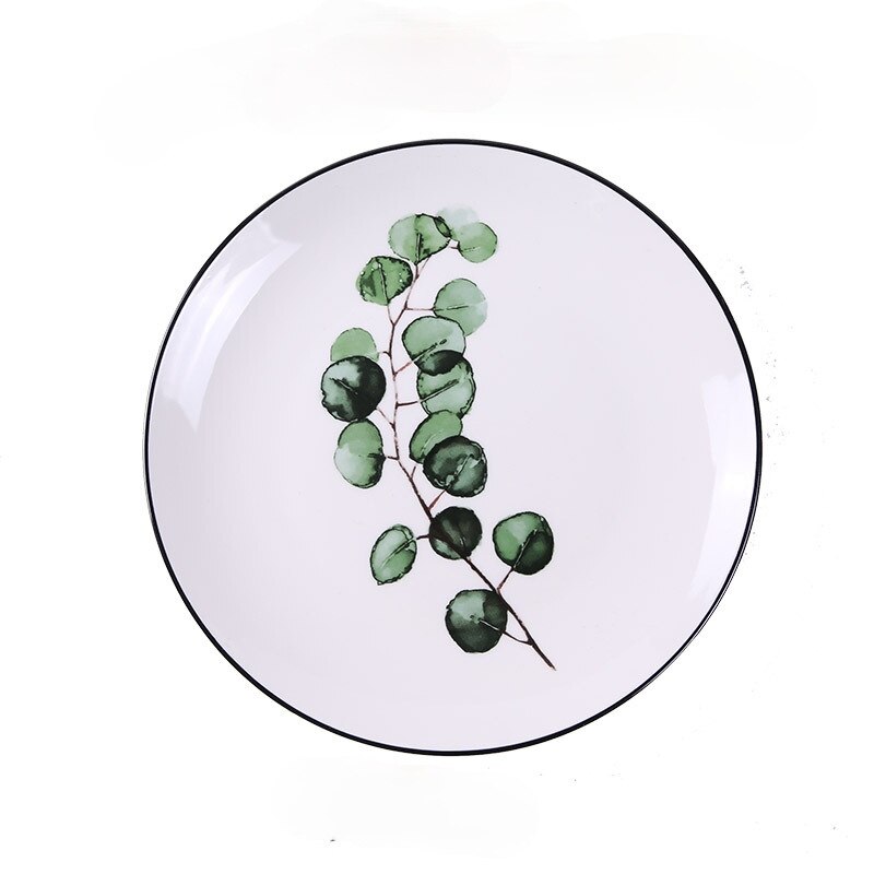 Interesante vajilla creativa de 8 pulgadas para Patrón de planta, plato redondo de Cactus abstracto, hoja de plátano japonés, plato para carne, ensalada y pepinillo: 8 inches  5