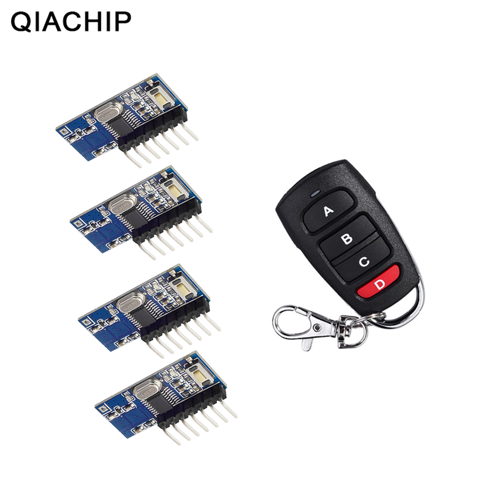 Qiachip Rf Afstandsbediening Zender &amp; 433Mhz Draadloze Ontvanger Learning Code 1527 Decodering Module 4 Ch Output Leren Knop