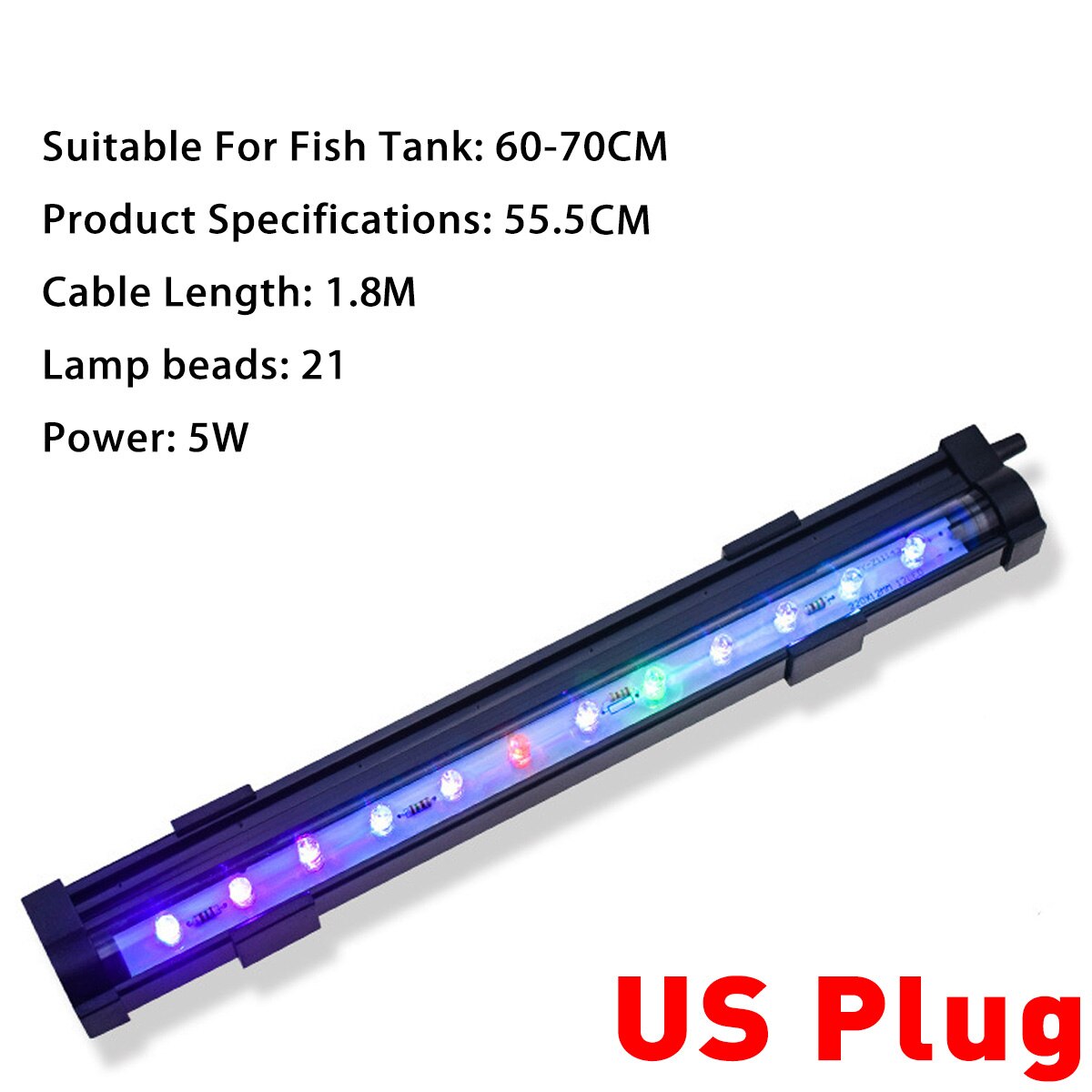 100-240V Aquarium LED Bar Light Waterproof Fish Tank Light 15-55.5CM Underwater LED Light Lamp for Aquariums Decor Lighting: DB-60 US Plug