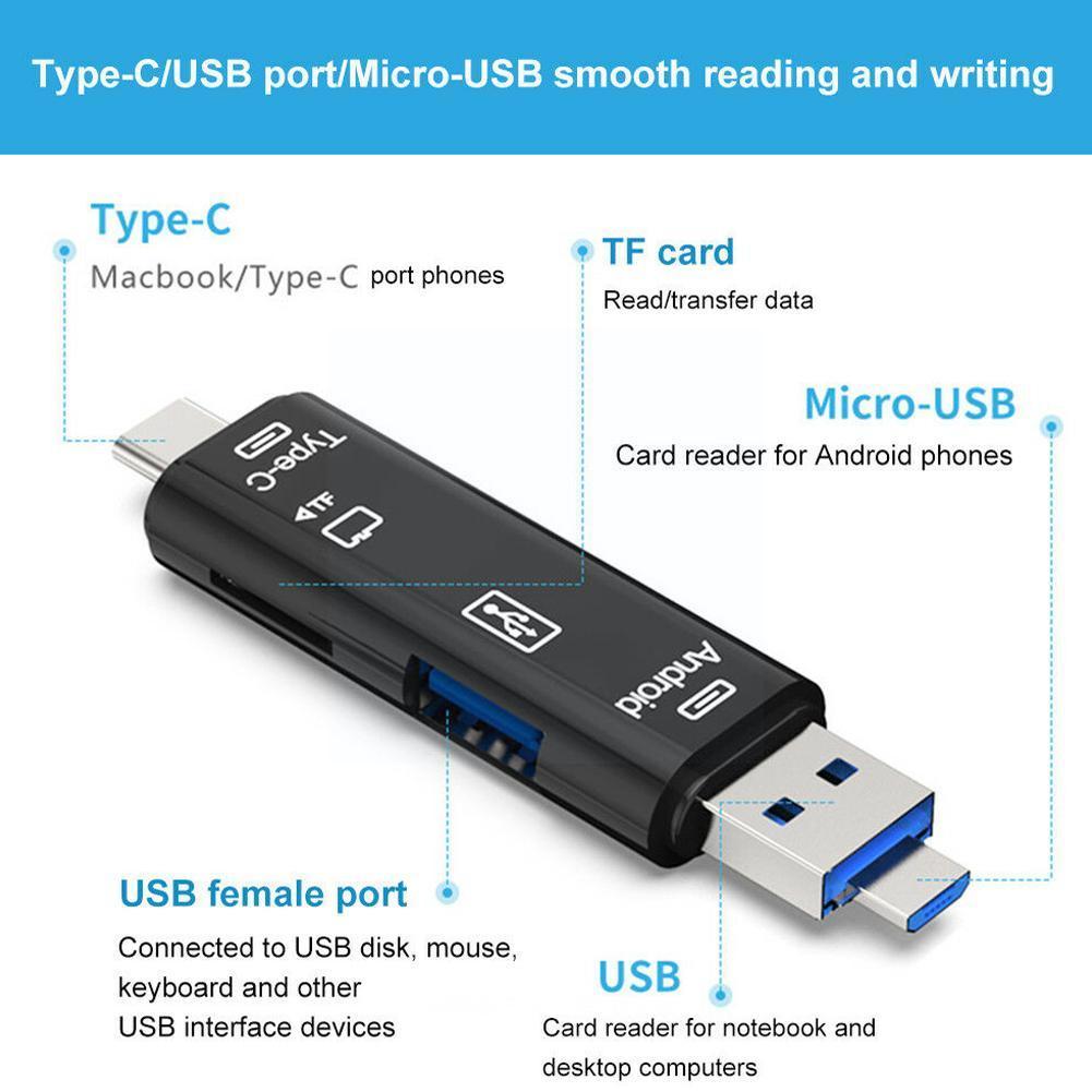 5in1 Multi Otg Kaartlezer Micro-Sd/Sd Card / Usb Computer Android Tf/Type-C reader Type-C Telefoon Ondersteuning/Universele N4y8