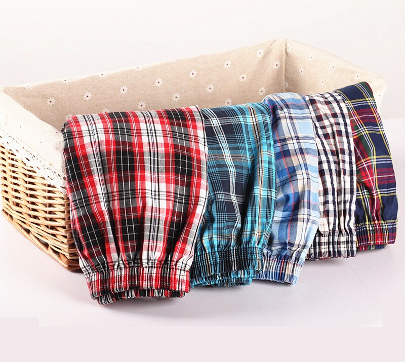 4pcs/lot Classic Plaid Trunks Men Underwear Cotton Mens Boxer SDhorts Elastic Waist Family Panties Home Underpants Loose Boxers