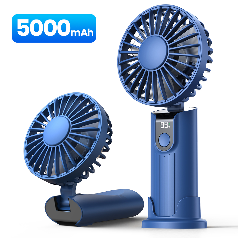 Topk 5000Mah Mini Draagbare Ventilator Usb Oplaadbare Draagbare Ventilator, Kleine Zakventilator 3 Snelheden Met Lanyard & Basis, Usb Bureauventilator Opvouwbaar: Paars
