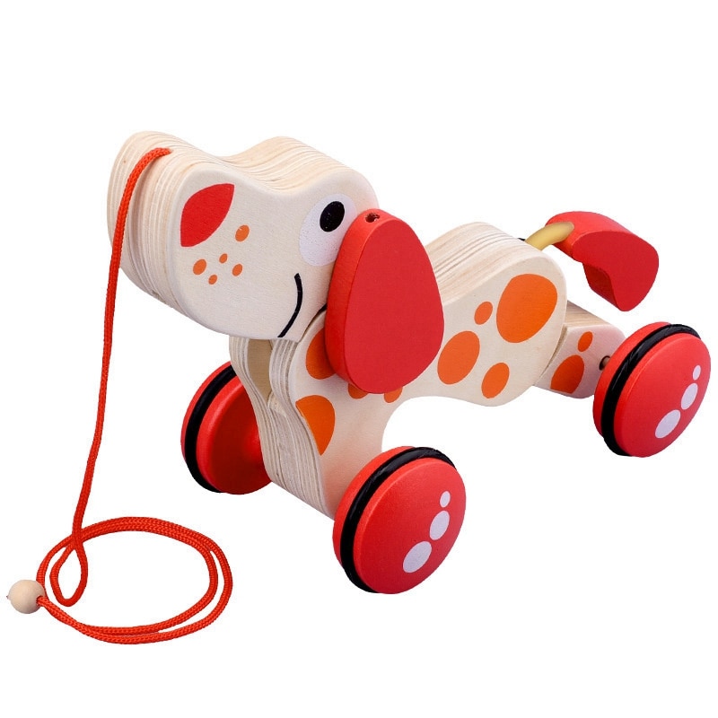 Houten Trek Speelgoed Houten Auto Kind Peuter Speelgoed Houten Cartoon Puppy Speelgoed Auto Vervoeren Auto