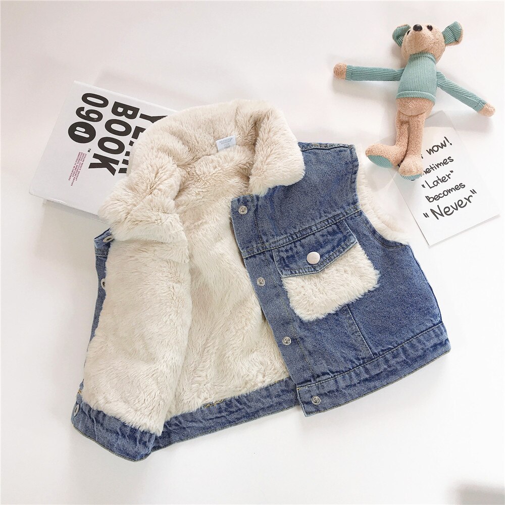 Baby Meisje Kleding 0-6Y Jongens En Meisjes Herfst En Winter Plus Fluwelen Denim Vest Dikke Warme Vest Kinderen Mode Denim jas