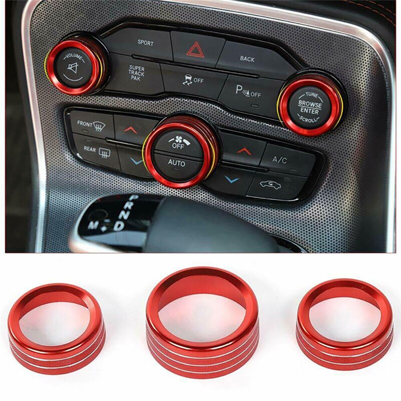3 Stks/set Airconditioning Knop Cirkel Ac Knop Cover Air Outlet Switch Knop Decoratie Voor Dodge Durango Challenger