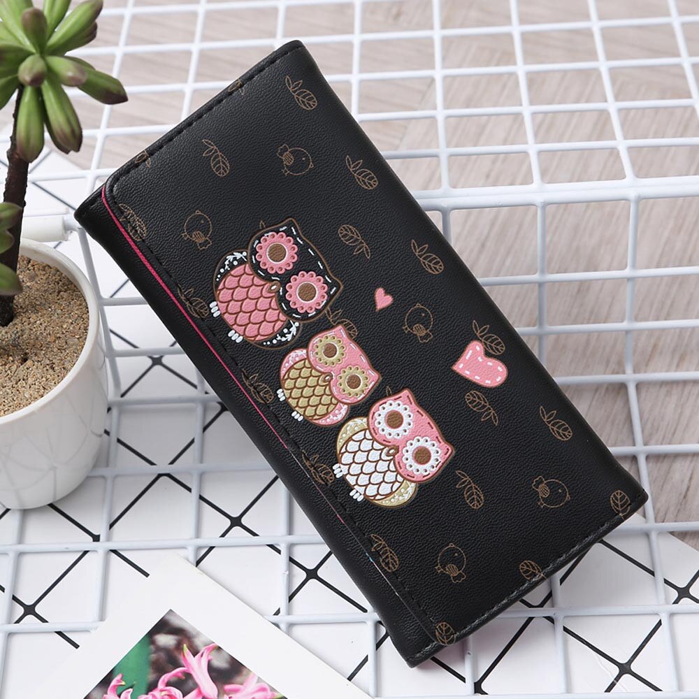 Women Simple Retro Owl Printing coin purse leather women wallets with Long Wallet coin pocket bag credit card