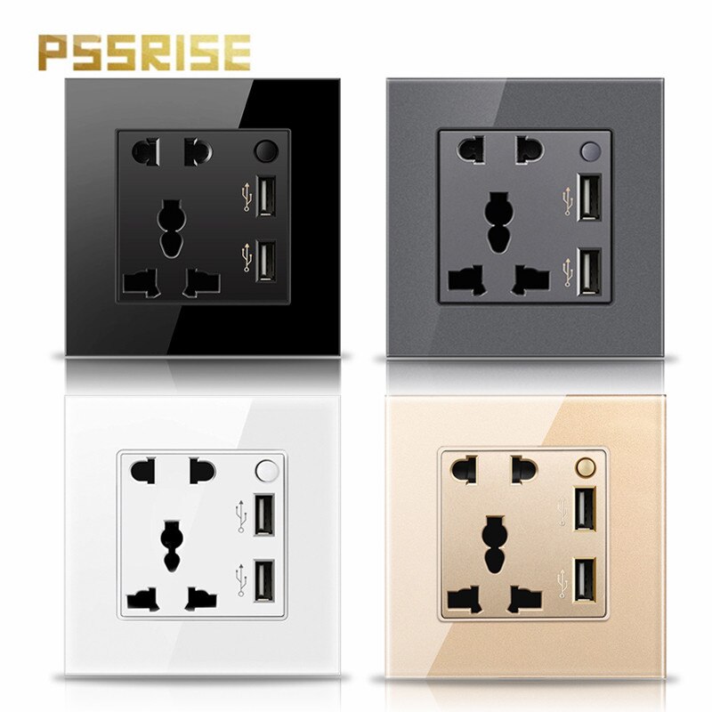 G11 13A universal 5-hole 2usb socket with one switch toughened glass panel wall socket grounding household power socket home dec