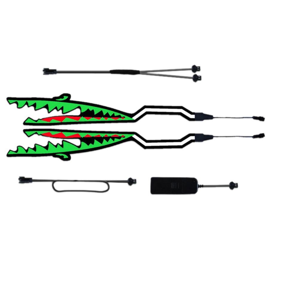 2 Stuks Shark Stijl Motorfiets Helm Licht Strip Led Night Signaal Licht Streep Glowing Night Lichtgevende Gewijzigd Sticker: green