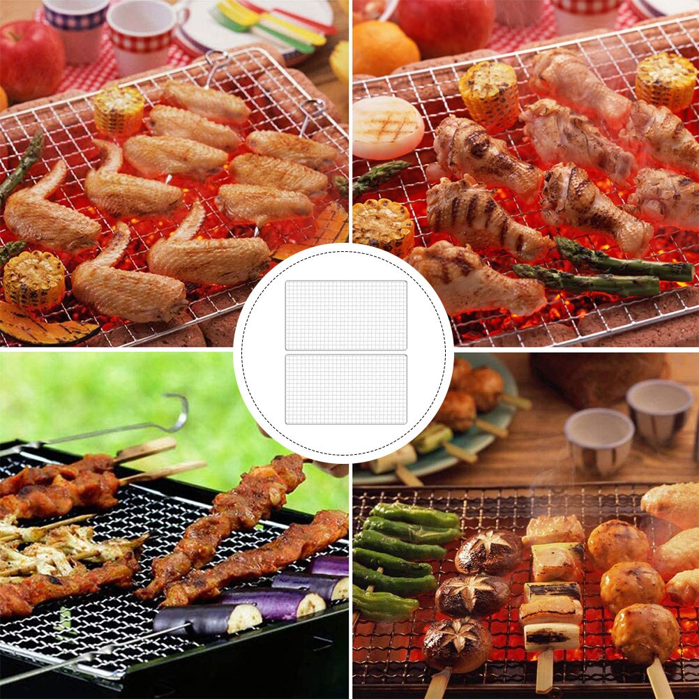 Mallas de alambre multifunción para barbacoa, rejillas de cocina, redes para barbacoa (plateadas), 2 uds.