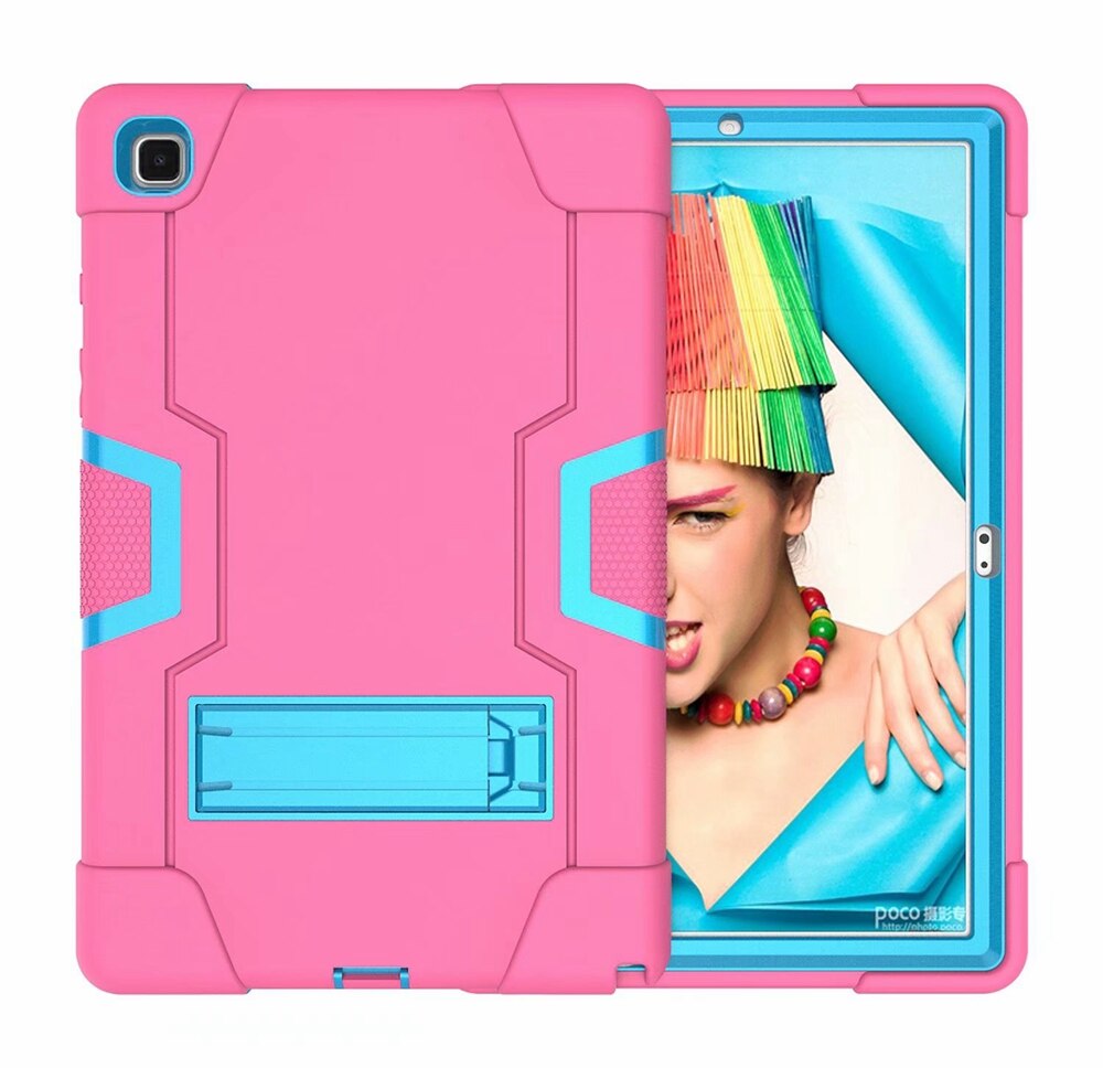 Do Samsung Galaxy Tab A7 10.4 2020 SM-T500 SM-T505 Case odporny na wstrząsy dzieci bezpieczne PC Silicon Hybrid Stand Full Body Tablet Cover: Rose Red - Blue