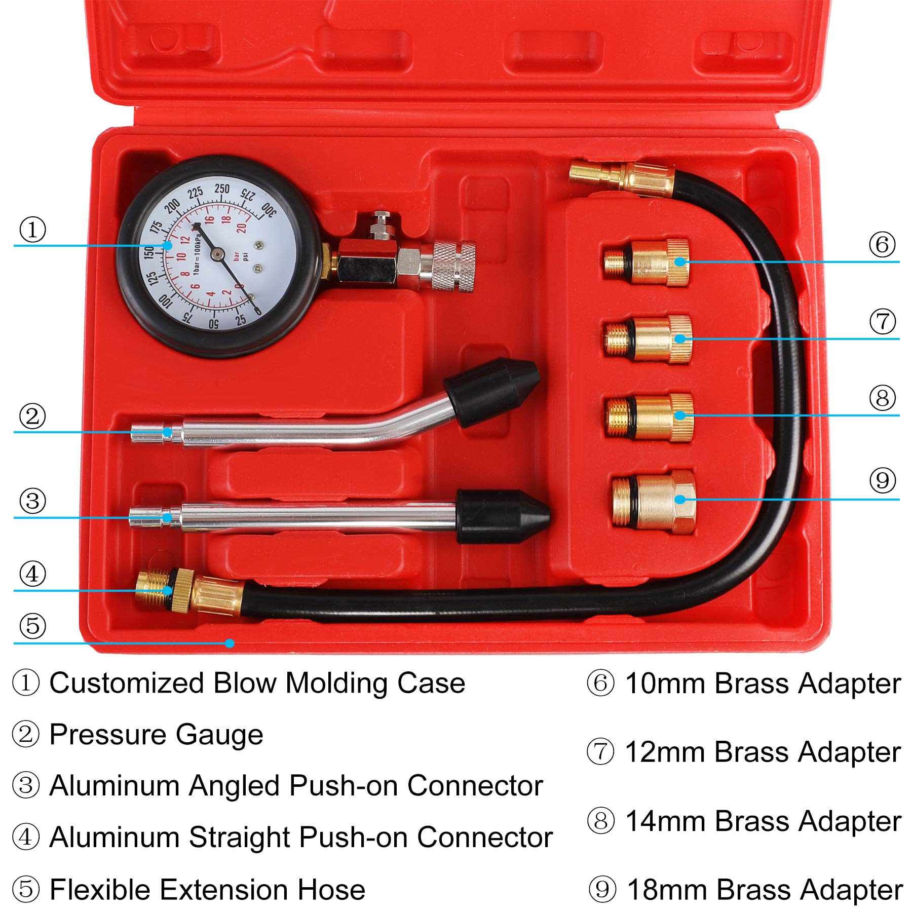 Compression Tester Kit, Small Engine Cylinder Test Pressure Gauge Tool Set for Testing Motorcycle Car Automobile Gas Engine