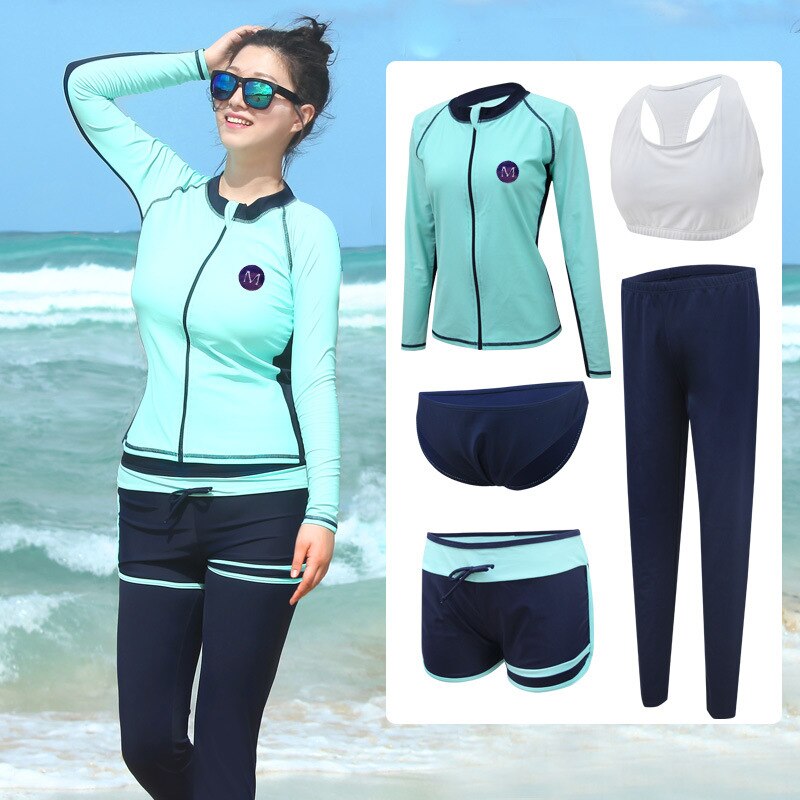 Women's 5pcs/set Long Sleeve Zip Up Rash Guards UPF 50+ Baselayer Skins Performance Fit Compression Rash Guard Men's Full Body: PA19446A / 5XL