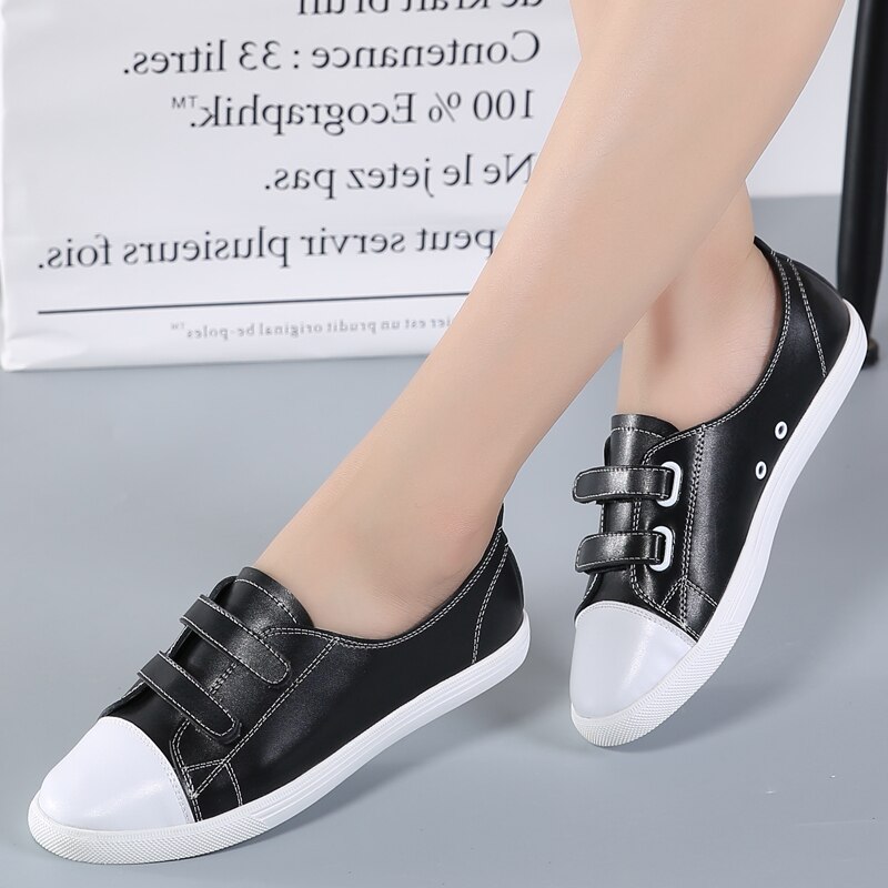 Schoenen dames damesschoenen casual hoog platform gat pu leer gestreepte eenvoudige sneakers dames casual witte schoenen: Zwart / 35