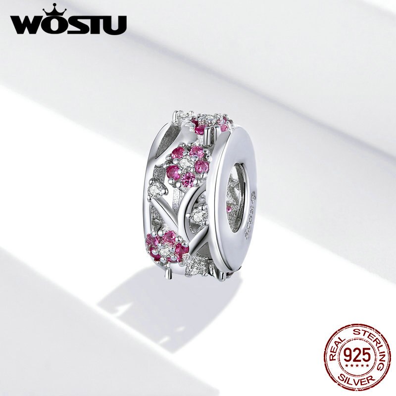 Wostu contas de prata 100% 925 prata esterlina florescendo ameixa flor encantos contas caber charme pulseiras prata 925 jóias ctc255