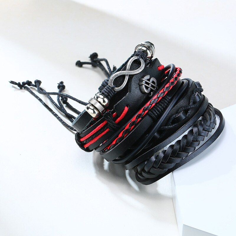 Vintage Infinity Dollar Sign Multilayer Lederen Armbanden Mannen Mode Gevlochten Handgemaakte Ster Touw Wrap Armbanden Mannelijke