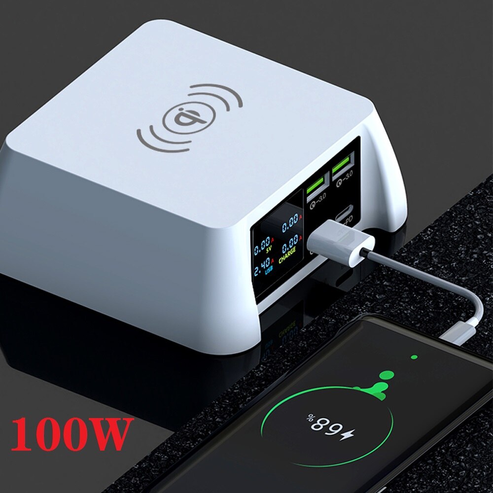 Ilepo 100w qi wireless-ladegerät usb typ-c pd-ladegerät  qc3.0 für iphone 12/11 pro/xr/xs max samsung wireless-schnellladegerät