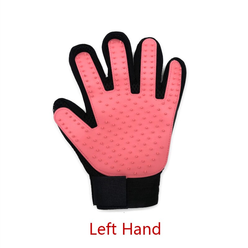 Guante de lana para gatos, cepillo para quitar el pelo de mascotas, peine para masaje para limpieza de perros: Pink Left Glove