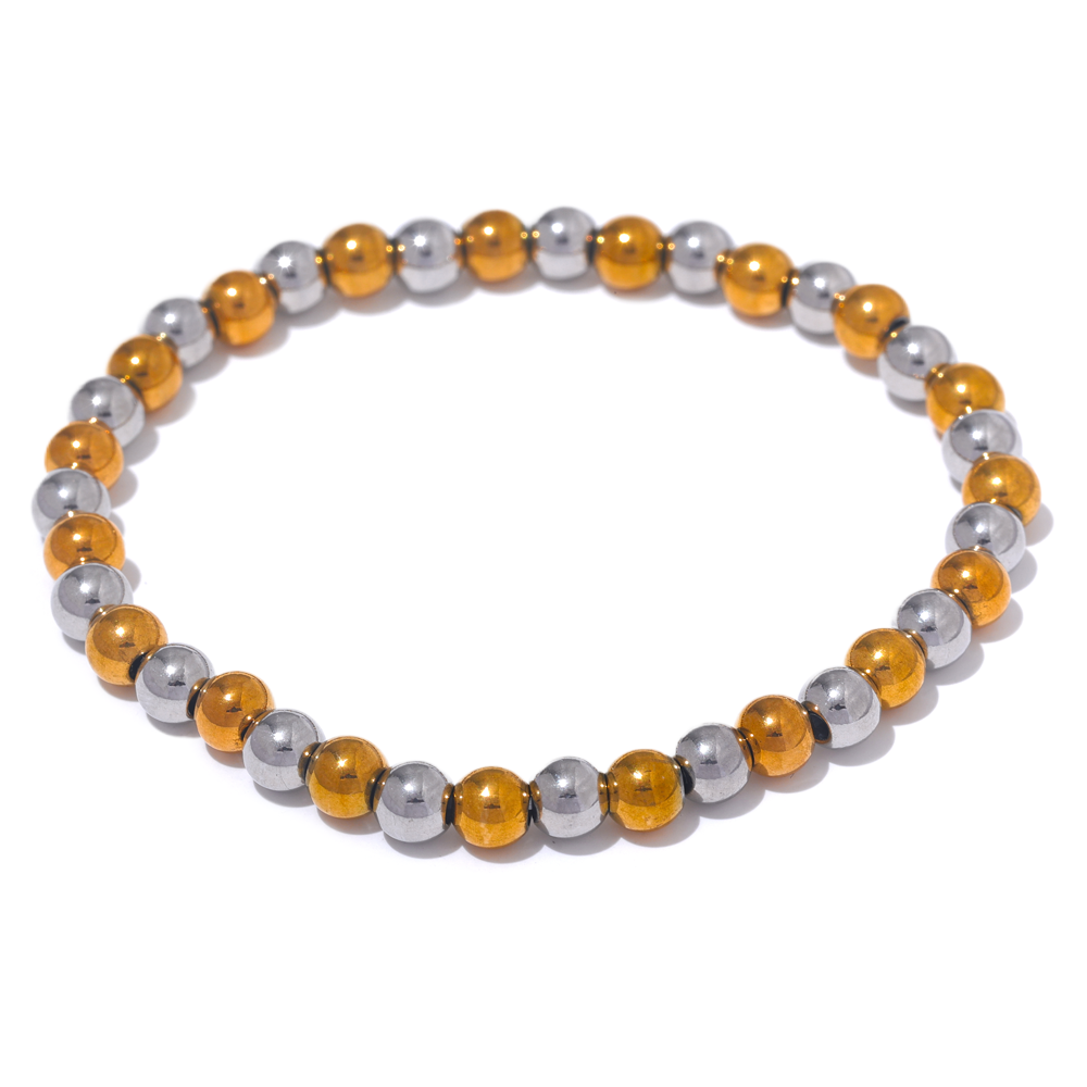 Yhpup 3/4/5/6 MM cuentas de acero inoxidable pulsera elástica hecha a mano diaria brazalete impermeable muñeca al por mayor joyería de Color dorado para hombres: Color amarillo dorado claro