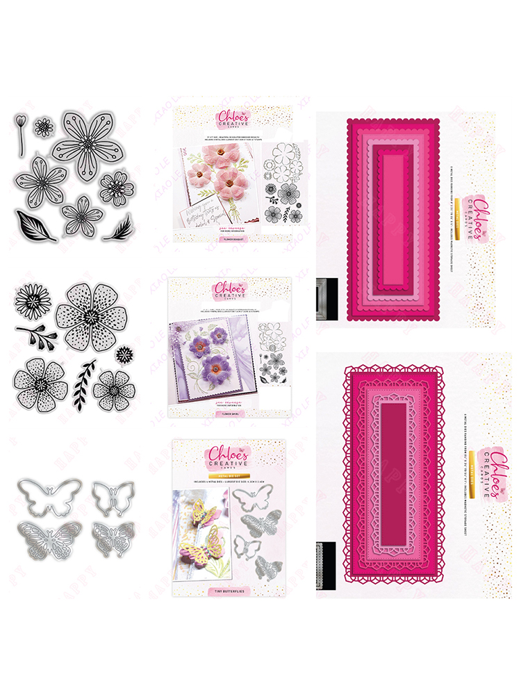 Sellos de ramo de flores, troqueles de corte de Metal para álbum de recortes DIY, tarjetas de papel, rectángulos, plantilla de grabado artesanal decorativa: ciruela