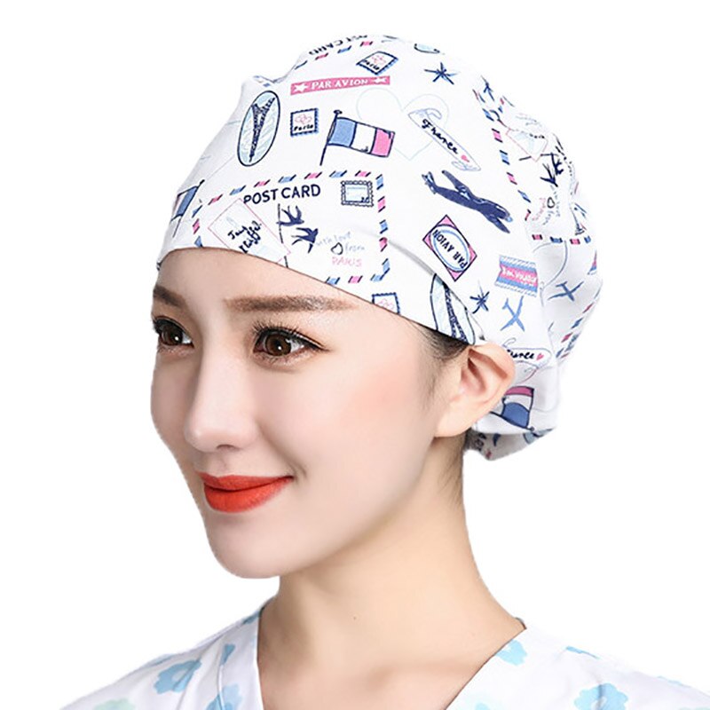 Scrubs Caps Verstelbare Head Cover Bouffant Hoeden Sombrero Mujer Cartoon Bloem Gedrukt Katoen Caps Wasbare Werkkleding Hoeden