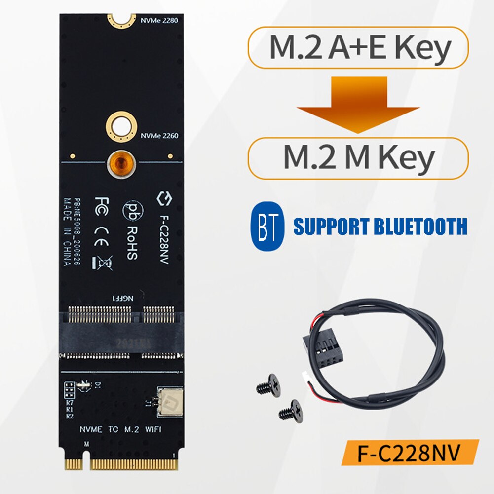 M.2 M Key to NGFF A + E Key Slot PCIe WiFi Card Adapter for Intel AX200 9260AC Wireless PC Converter Accessories