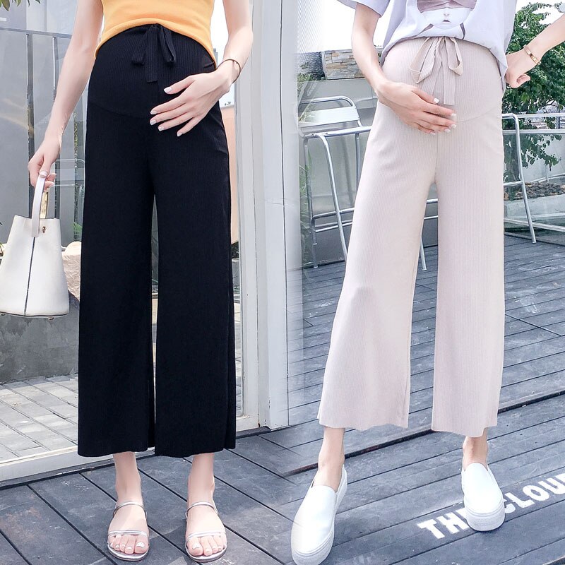 Trekkoord Taille Zwangere Vrouwen Wijdbeens Buik Broek Moeder Breien Broek Moederschap Rechte Werk Broek Losse