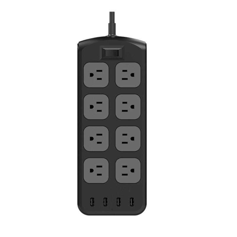 Power Strip With AC 8 Outlets 4 USB Charging Ports 2500W 5.9Feet Extension Cord Surge Protector For Home Office-US Plug: Default Title